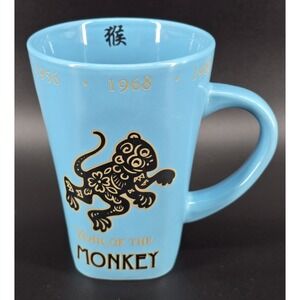 Coffee Mug Chinese Zodiac Year of the Monkey Fisher Stoneware Blue 16 oz 2 Sided